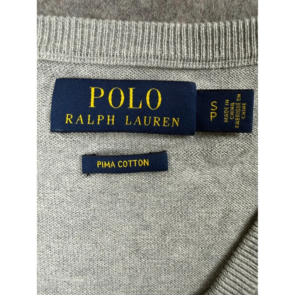 Polo Ralph Lauren Mens Pima Cotton V-Neck Sweater Gray Small Pony Logo Heather